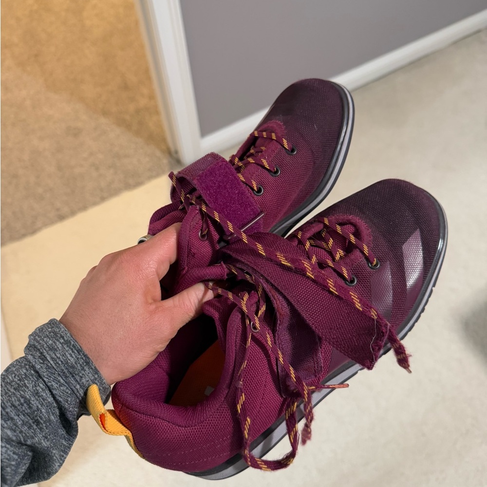 Adidas Maroon Squat Sneakers with Orange Accents